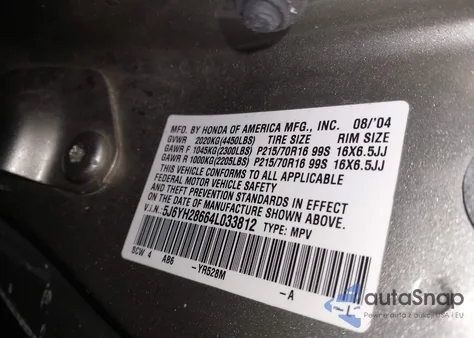 2004 Honda Element Ex z USA, uszkodzony, nr VIN 5J6YH28664L033812